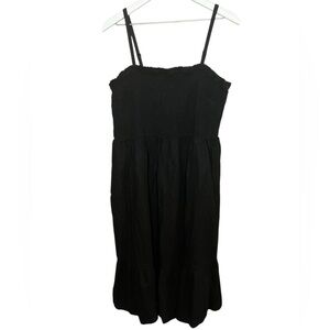 Gap Linen Blend Smocked Midi Dress Quiet Luxury Minimalist Neutral Black XXL